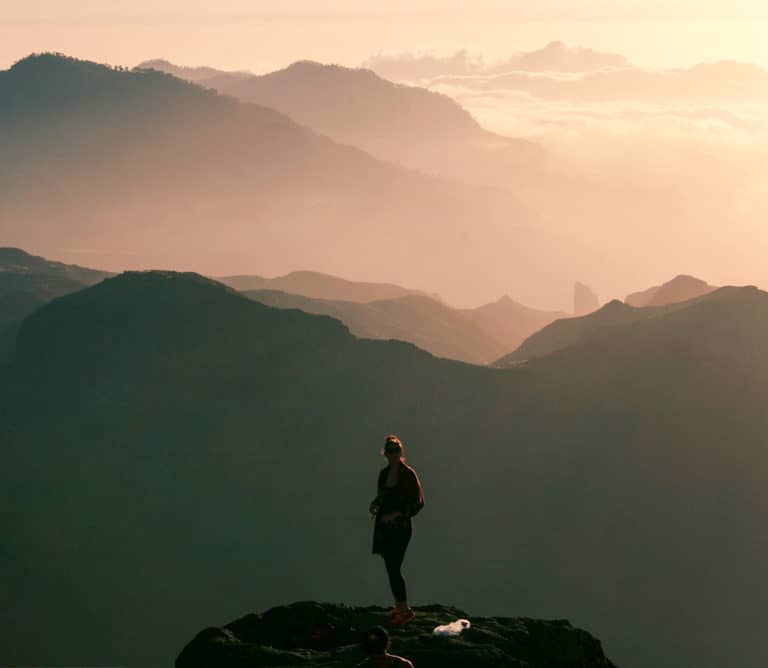 Stunning shadows of mountain peaks during a beautiful sunset in Gran Canaria, Spain