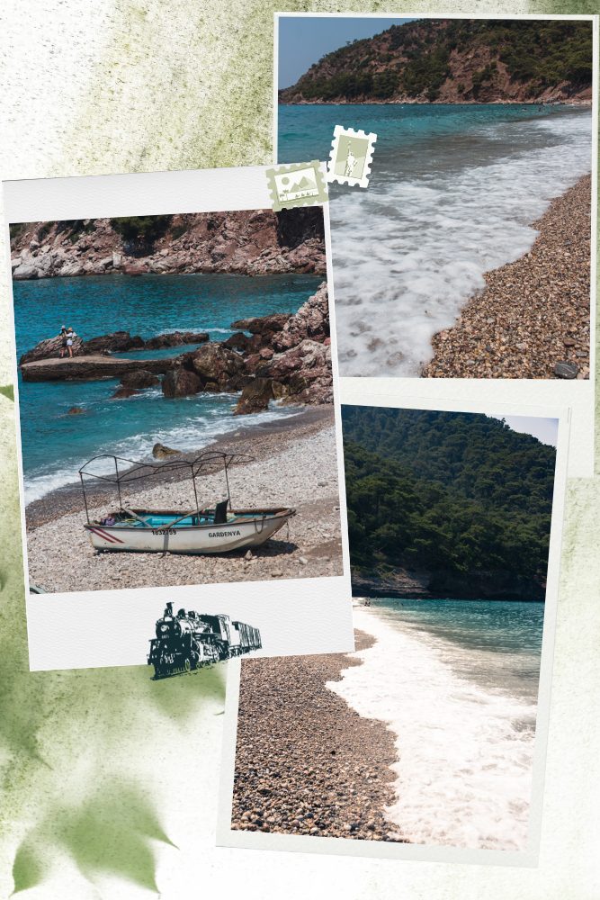 Kabak Koyu beach photo collage, waves and boats