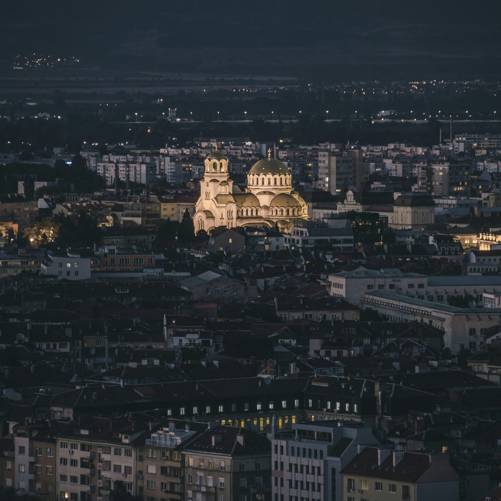 sofia and st aleksandyr nevski cathedral at night